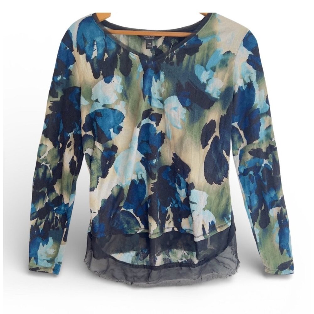 Simply Vera Vera Wang Watercolor Print Long Sleeve sheer black fun layer Top PM